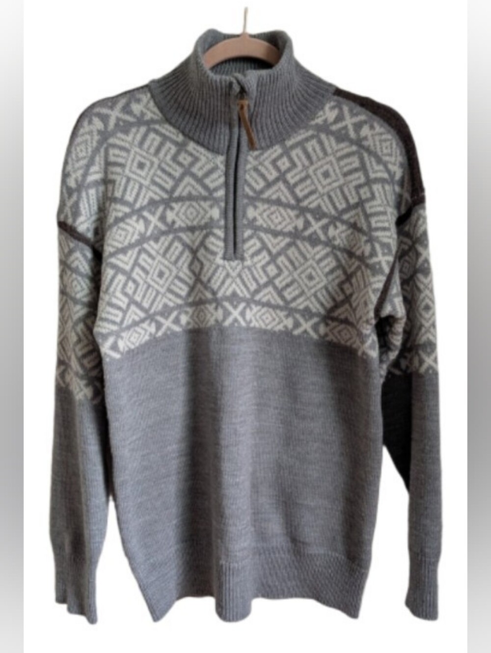 VIKAFJELL Grey White Nordic Cabin Wool Half-Zip Knit Sweater Sizw Medium